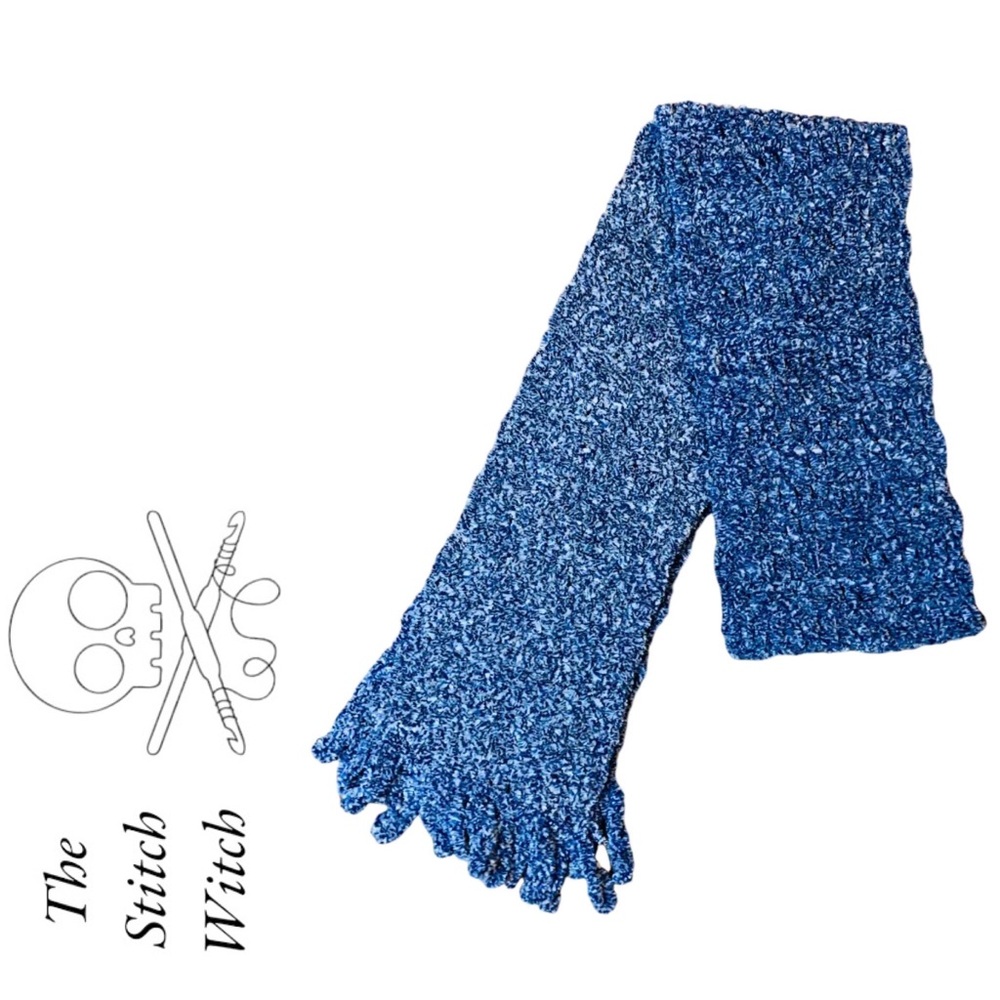 HAND CROCHETED Super Soft Plush Extra Long  Fringe Scarf in Navy Blue Speckle